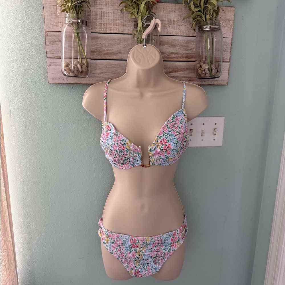 Floral Bikini Set with Gold Accents